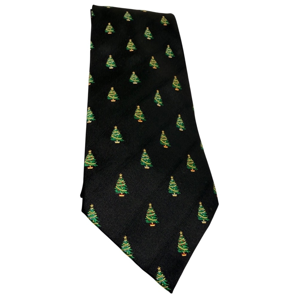 Vintage 90s American Greetings 100% Silk Christmas Tree Holiday Necktie‎ Festive